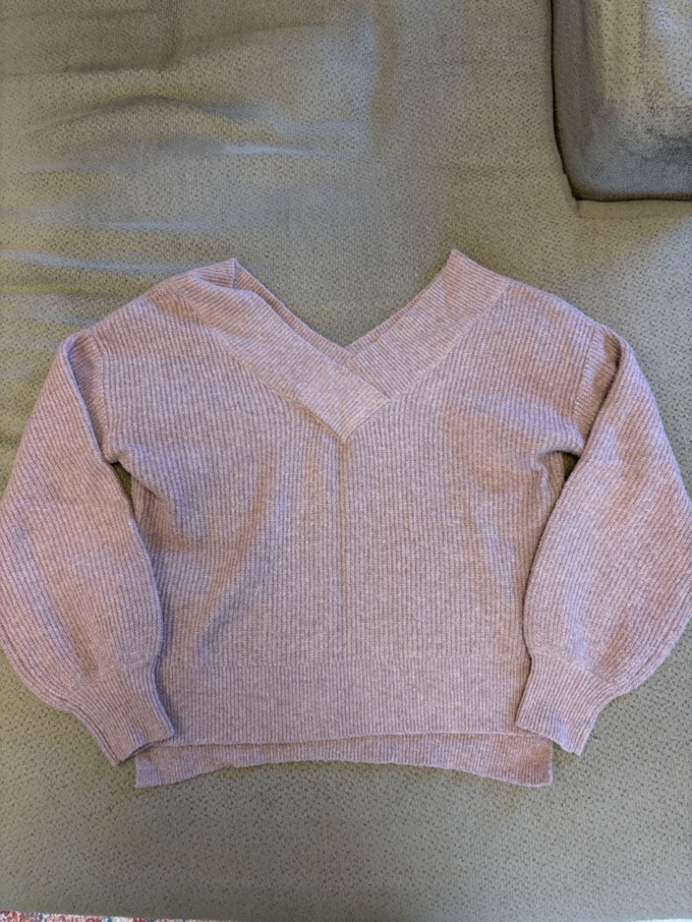 Pink Rose Dusty Pink V-Neck Ribbed Balloon Sleeve Sweater
